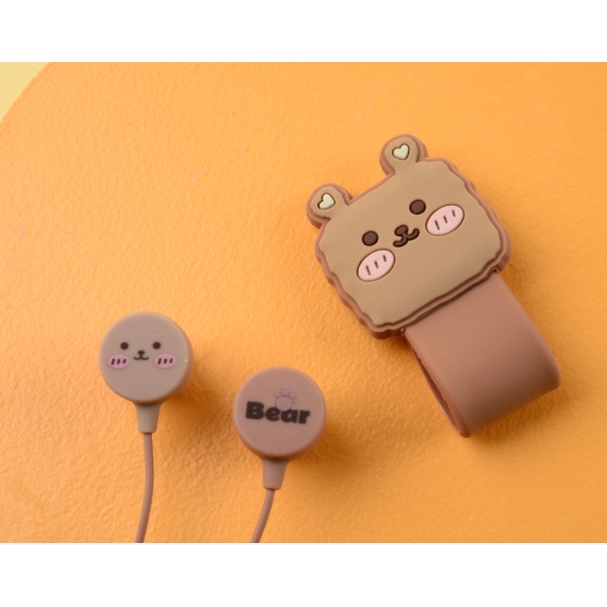 [E-239] Headset Earphone Motif Cute Animals dengan Penjepit Earphone Karakter Kartun Hewan Lucu / Cable Holder Animal