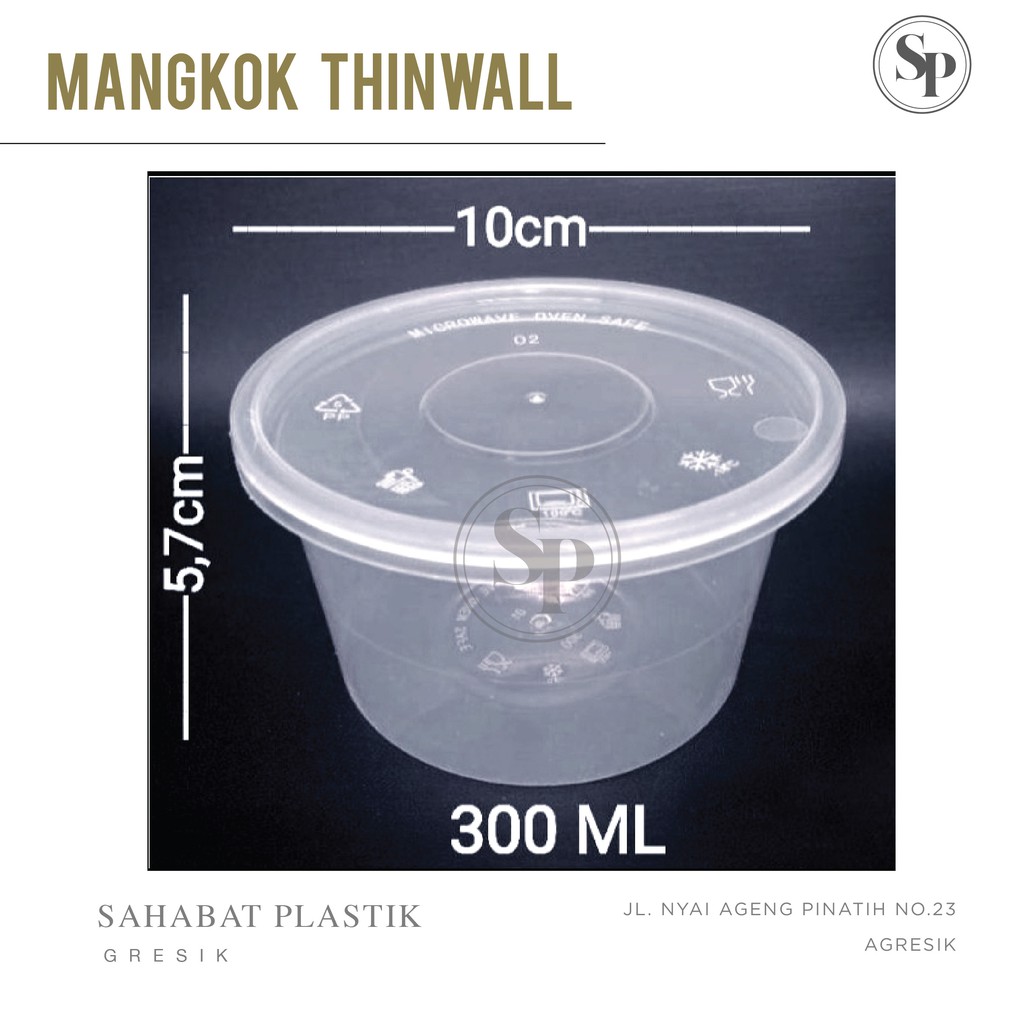 25PCS MANGKOK THINWALL 300ML + TUTUP (Kotak Makan Bulat Packaging Plastik Dessert Cup Salad)
