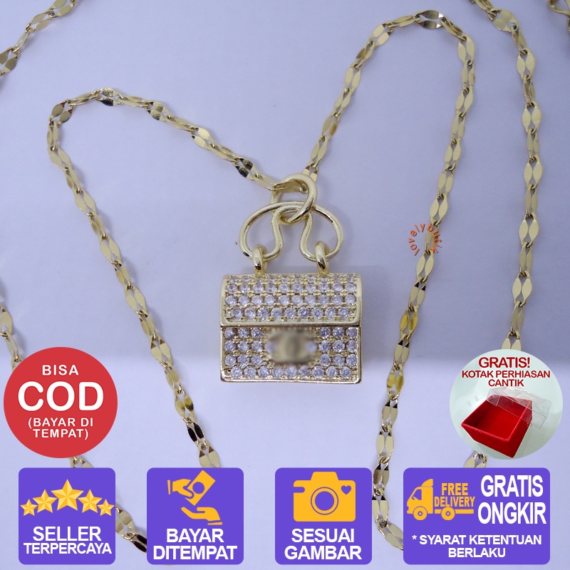 Lovelybutik - Kalung Titanium Wanita Anti Karat - NIkita Kalung Wanita Model Liontin Tas Ukuran 45 cm [ Emas ]