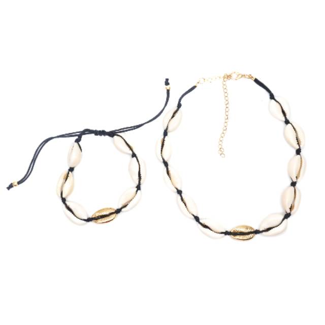 Kalung coker kerang set hitam