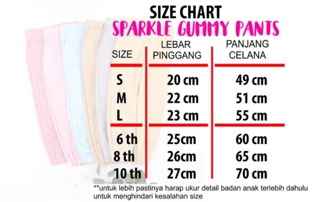 Celana gummy anak size kids SML usia 2-5 tahun sparkle gummy pants