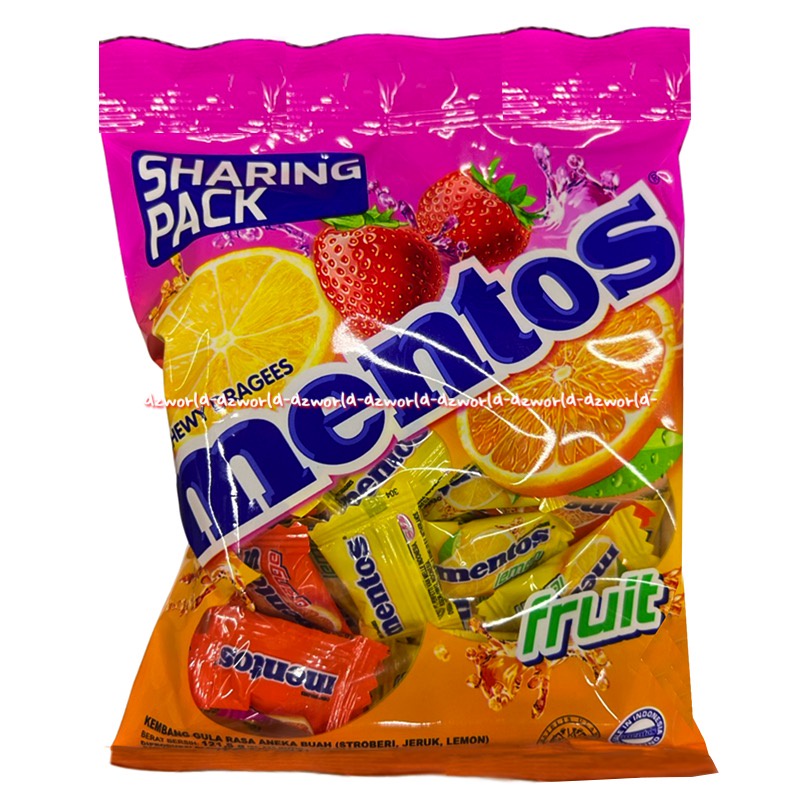 Mentos Fruit Chewy Dragees 121gr Permen Sharing Pack Permen Mentoss Mentol