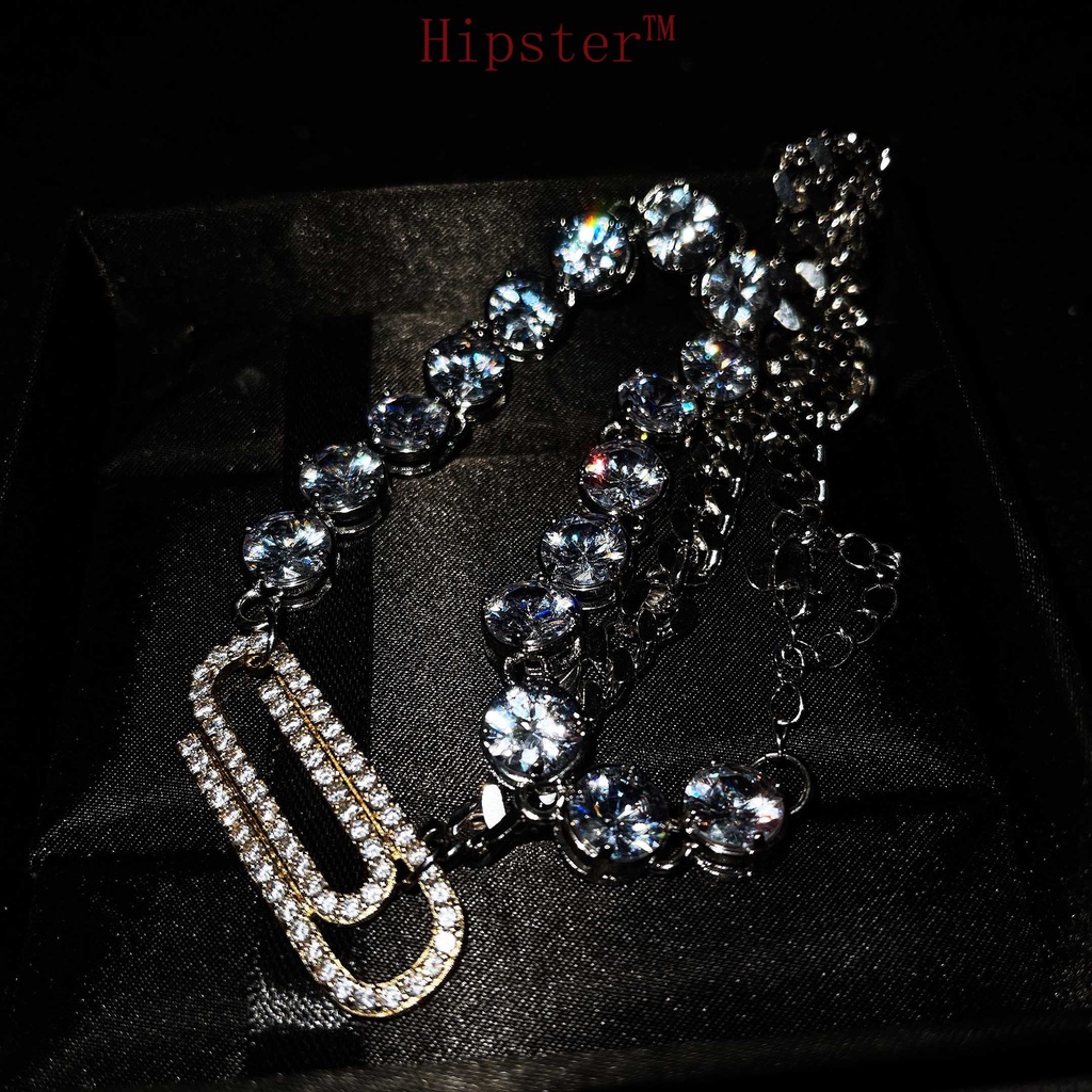 Hot Sale Ins Style Irregular with Personality Micro-Inlaid Diamond Pin Necklace