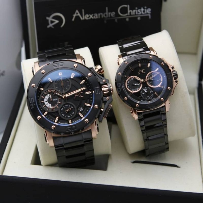 Jam Tangan Couple Alexandre Christie AC9205 Rantai Black Rose