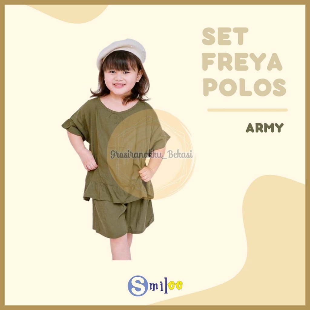 Setelan Anak Rayon Pendek Smilee Polos Freya Warna Hijau Army Size 1-5Tahun