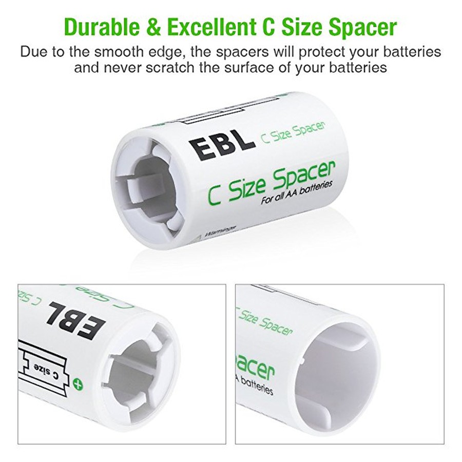 EBL C Size Spacers for Alkaline Ni-CD Ni-MH AA Rechargeable Batteries