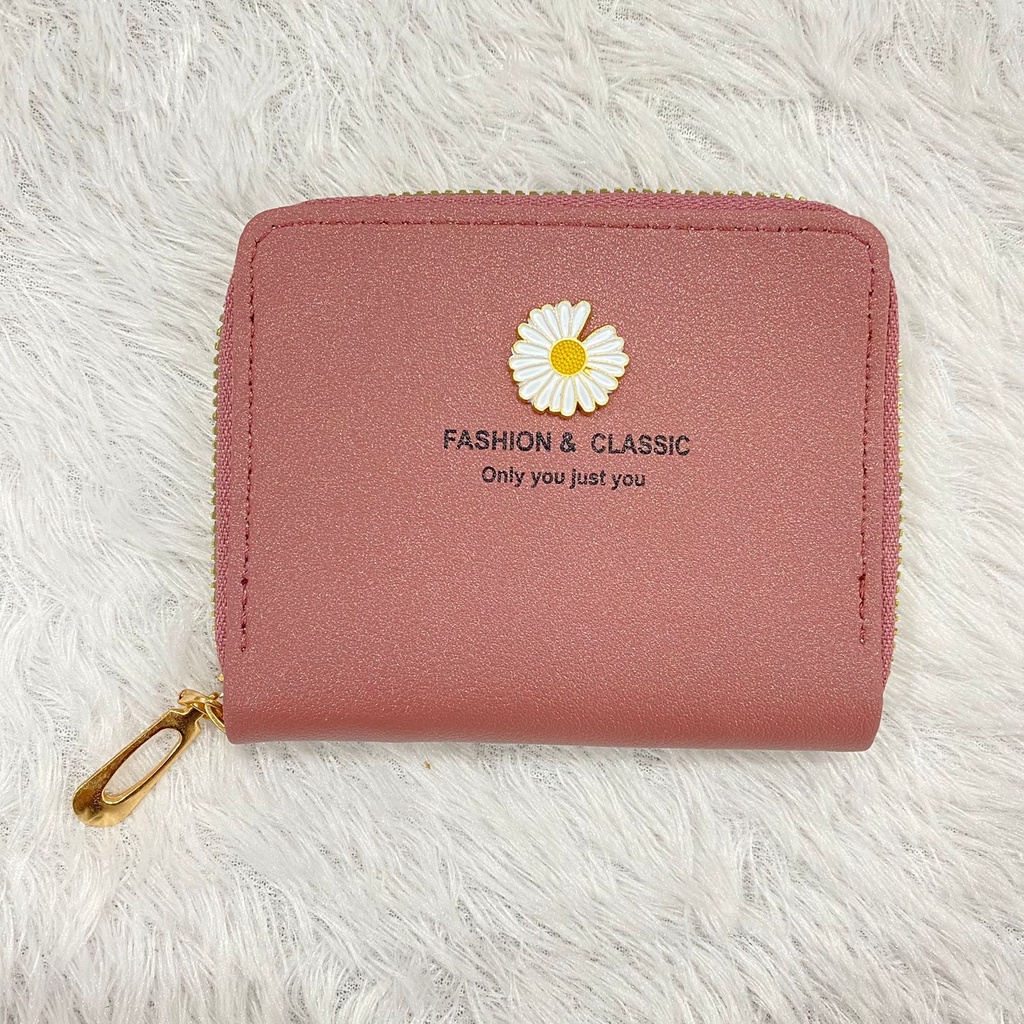 HC Dompet Wanita Kecil Motif Bunga Daisy Dompet Lipat Kecil Wanita import motif Bunga-HC8510 DUSTY PINK