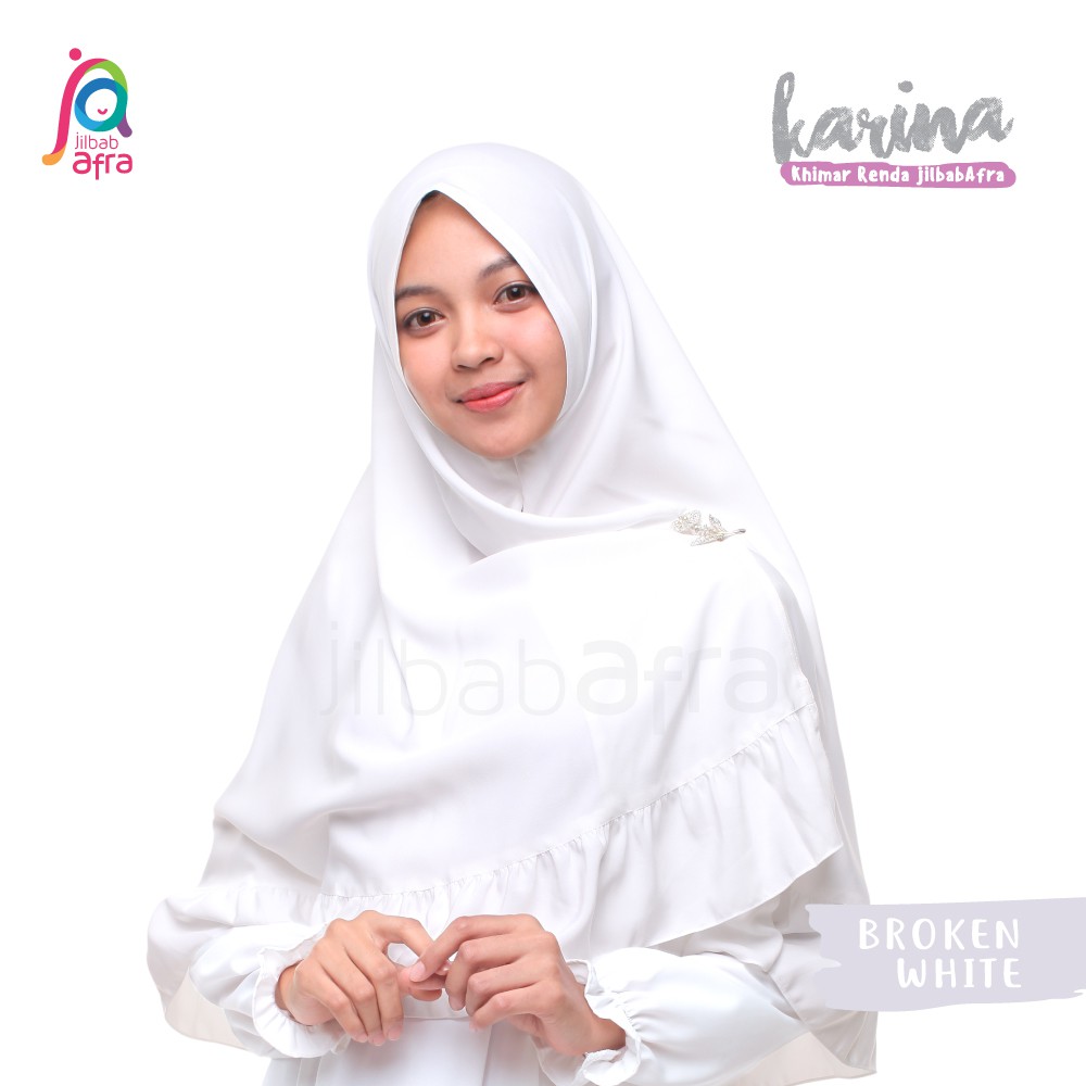 Jilbab Afra Khimar Renda Karina Broken White Putih Hijab Instan