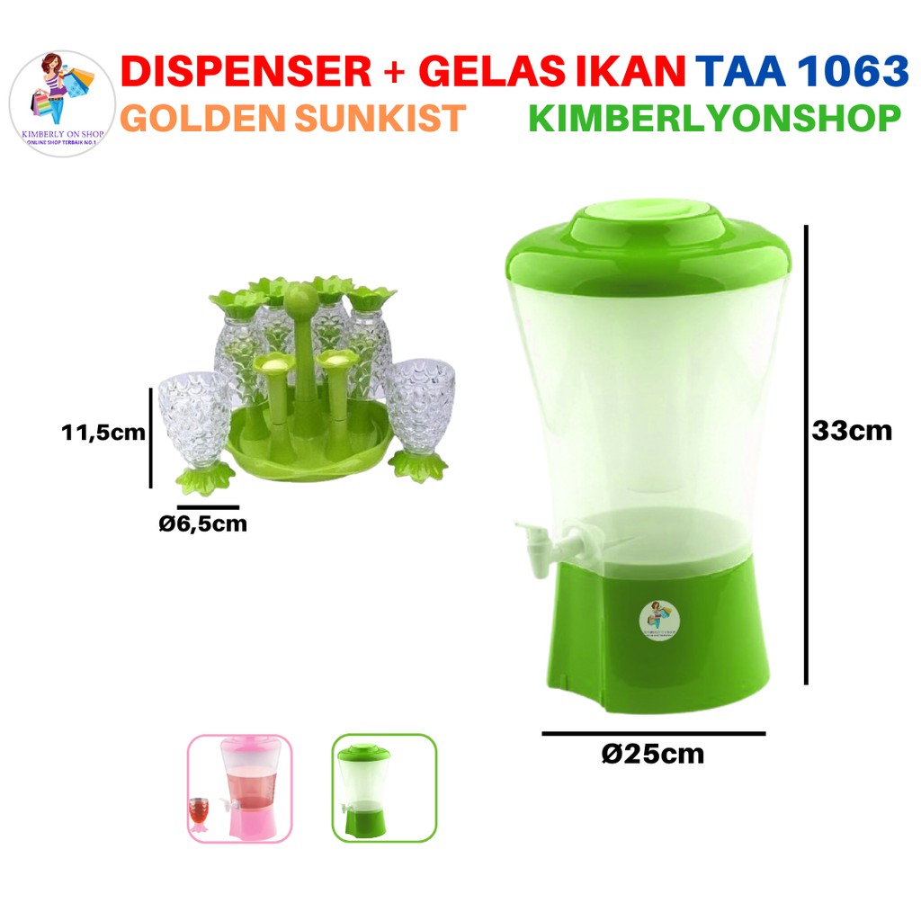 Dispenser Set Gelas Ikan Free Tempat Gelas Golden Sunkist