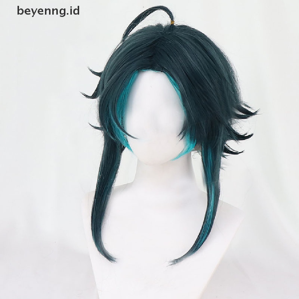 Wig Cosplay Anime Beyen Genshin Impact Xiao Warna Hijau Ukuran 40cm Untuk Pria