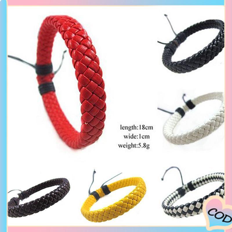 COD❤️ Gelang Kulit Sapi Tenunan Tangan, Perhiasan Populer, Mode Multi-warna Sederhana-A.one