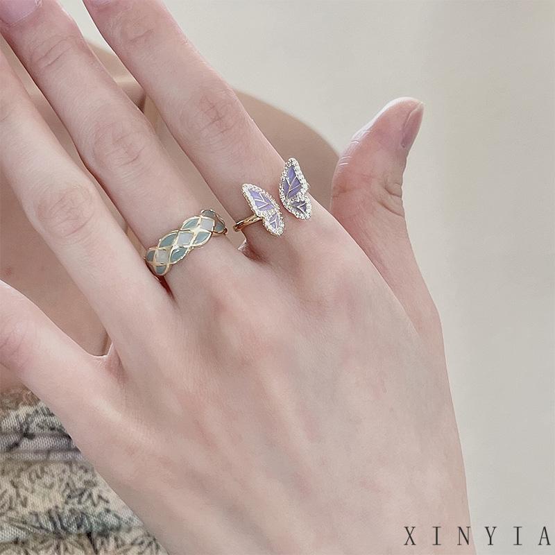 【Bayar di tempat】Niche Cincin Unik Mutiara kelas atas-Won Butterfly Cincin Desain Kupu-Kupu Aksen Mutiara Untuk Wanita