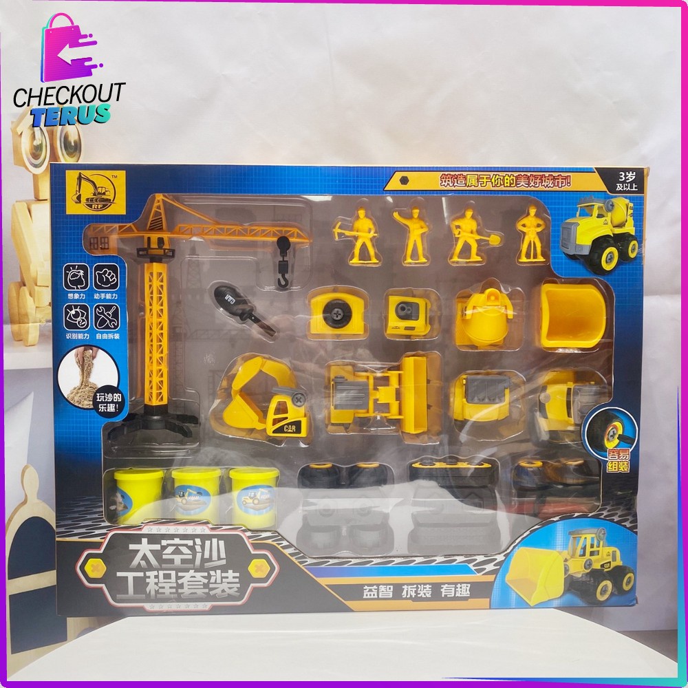 CT M184 Mainan Anak Konstruksi Set Mainan Alat Berat Beko danTruk Loader Pretend Play DIY Bongkar Pasang Anak