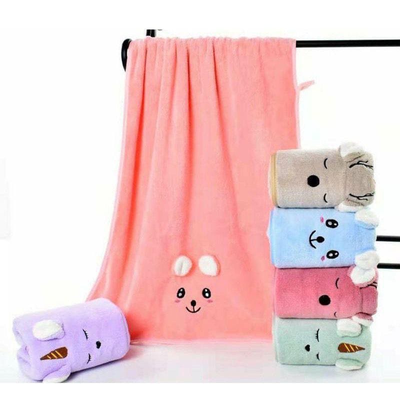 Handuk Mandi Bayi Microfiber lembut Boneka Karakter Lucu 50x100cm/ Handuk Bayi