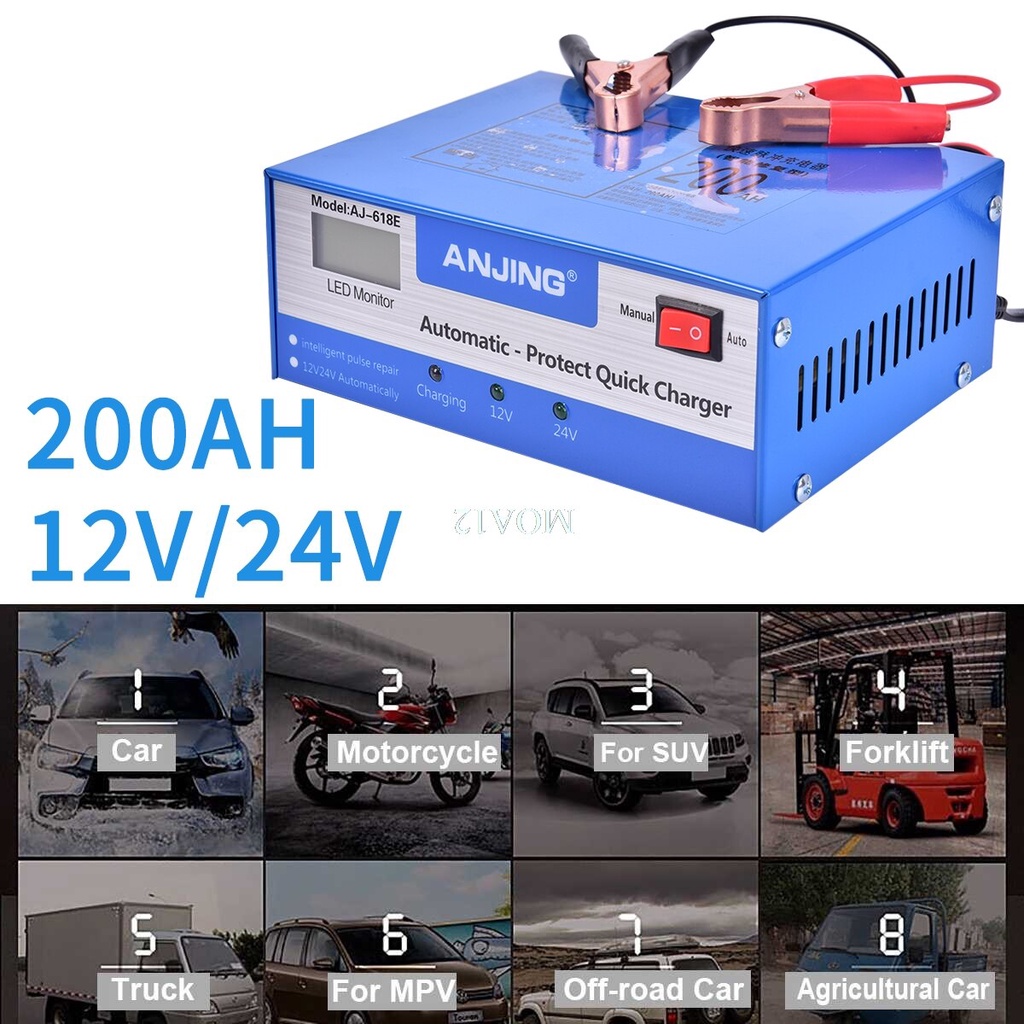 Charger Aki Mobil Lead Acid Smart Battery Charger 12V/24V 10A-105AH - 10A 130W Charger Aki Accu MobilLCD - AJ-618E