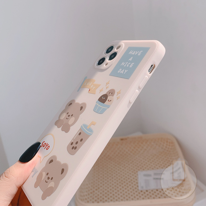 IPHONE Kompatibel Untuk Iphone11 12 14 13 Pro Max 6 6s 78 Plus Xr Xs Max SE 2020 Ins Batu Putih Susu Teh Beruang Soft Tpu Case