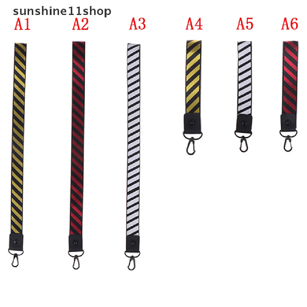 Sho Tali Lanyard Leher / Pergelangan Tangan Motif Garis Untuk Kunci / Kartu ID / Handphone