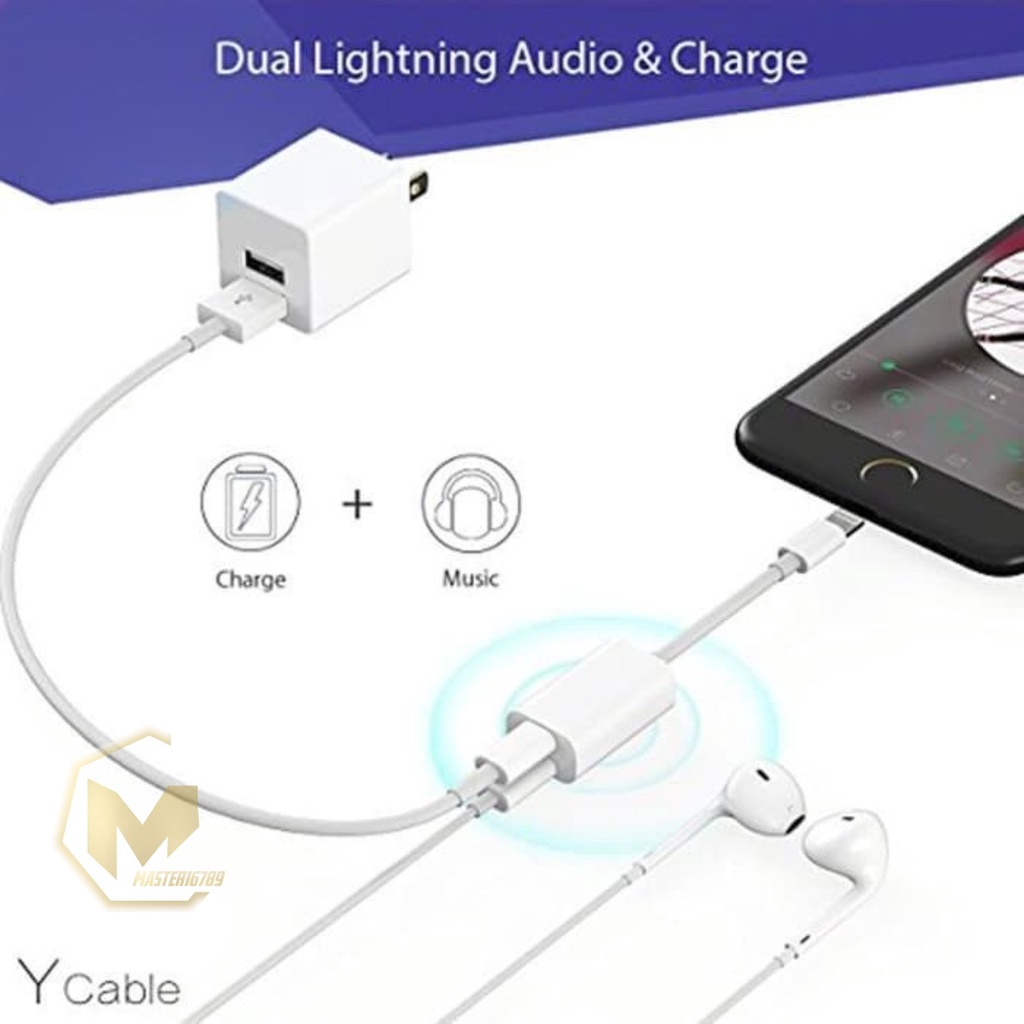 JH006 Kabel Splitter Y 1 phone  - Y Cable Adapter Apple Converter Lighthing 2in1 1 phone  MA3030