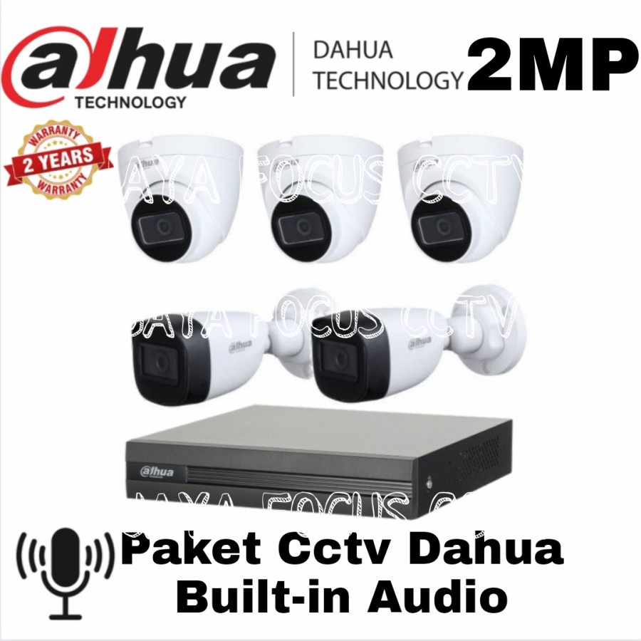 Paket Cctv Dahua 8 Channel 5 Kamera 2mp Built-in Audio Komplit Tinggal Pasang