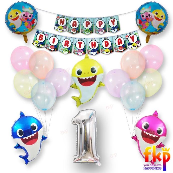 Paket Ulang Tahun Baby Shark / Paket Dekorasi Ultah Anak Tema Ikan Hiu Sale R33B
