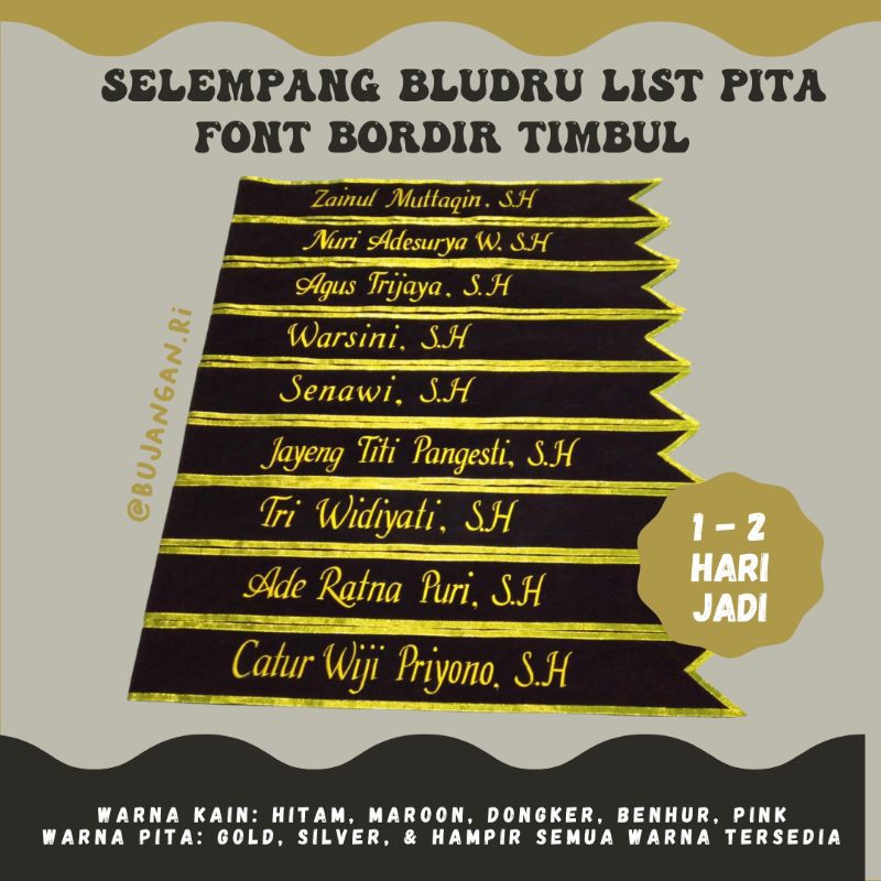 (1-2 HARI JADI) Slempang / Selempang Wisuda Semarang Murah (Bludru, Bordir List PITA)