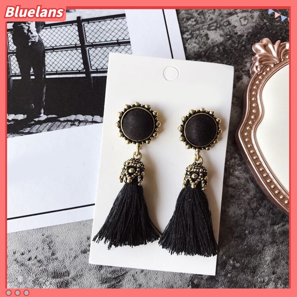 Bluelans Anting Stud Rumbai Bentuk Bulat Gaya Vintage Untuk Wanita