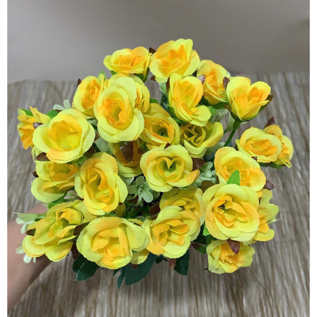 Bunga Artifisial Mini Rose x 15 Kepala Bunga Plastik Dekor Pelaminan M 79-3