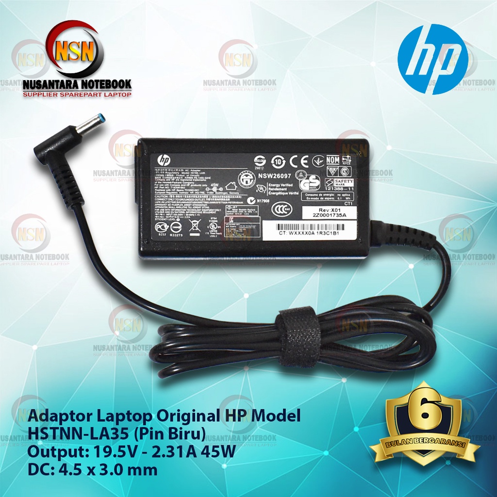 Adaptor Charger Original Laptop HP 19.5V - 2.31A DC 4.5*3.0mm Blue Pin