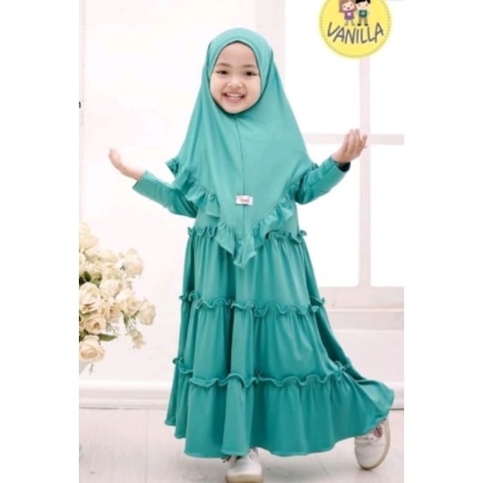 GAMIS ANAK TERBARU 1-9 TAHUN JERSEY PREMIUM SET HIJAB SYAR'I REMPEL SUSUN /GAMIS ANAK PEREMPUAN/MODEL GAMIS ANAK