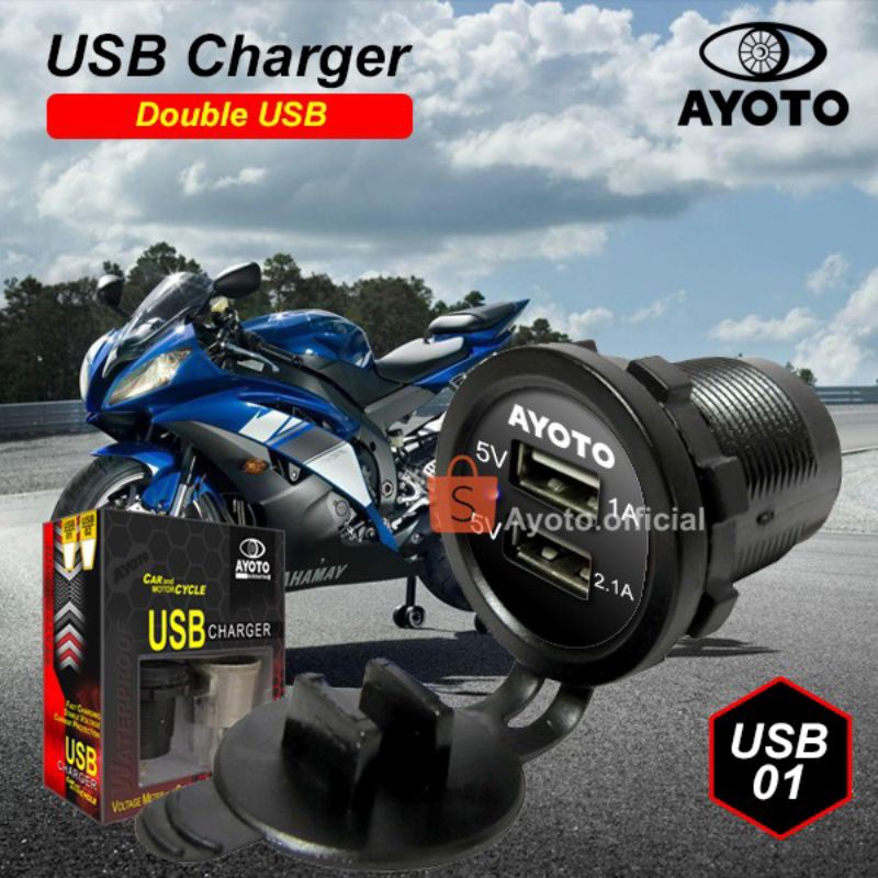 0Charger Motor Mobil AYOTO Dual USB Voltmeter LED Digital Waterproof motor/mobil