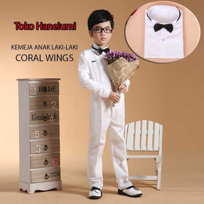 KMJ.A.001 Kemeja anak laki-laki putih polos dan 1 set dengan dasi kupu-kupu