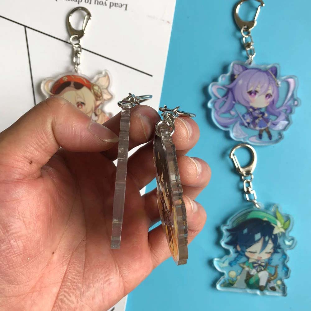 Needway  Car Keyring Genshin Impact Acrylic Keychain Anime Pendant Bag Pendant Cartoon Figure Keyring Delicacy Fans Gifts Double Sided Transparent Bag Decoration Cosplay Key Ring