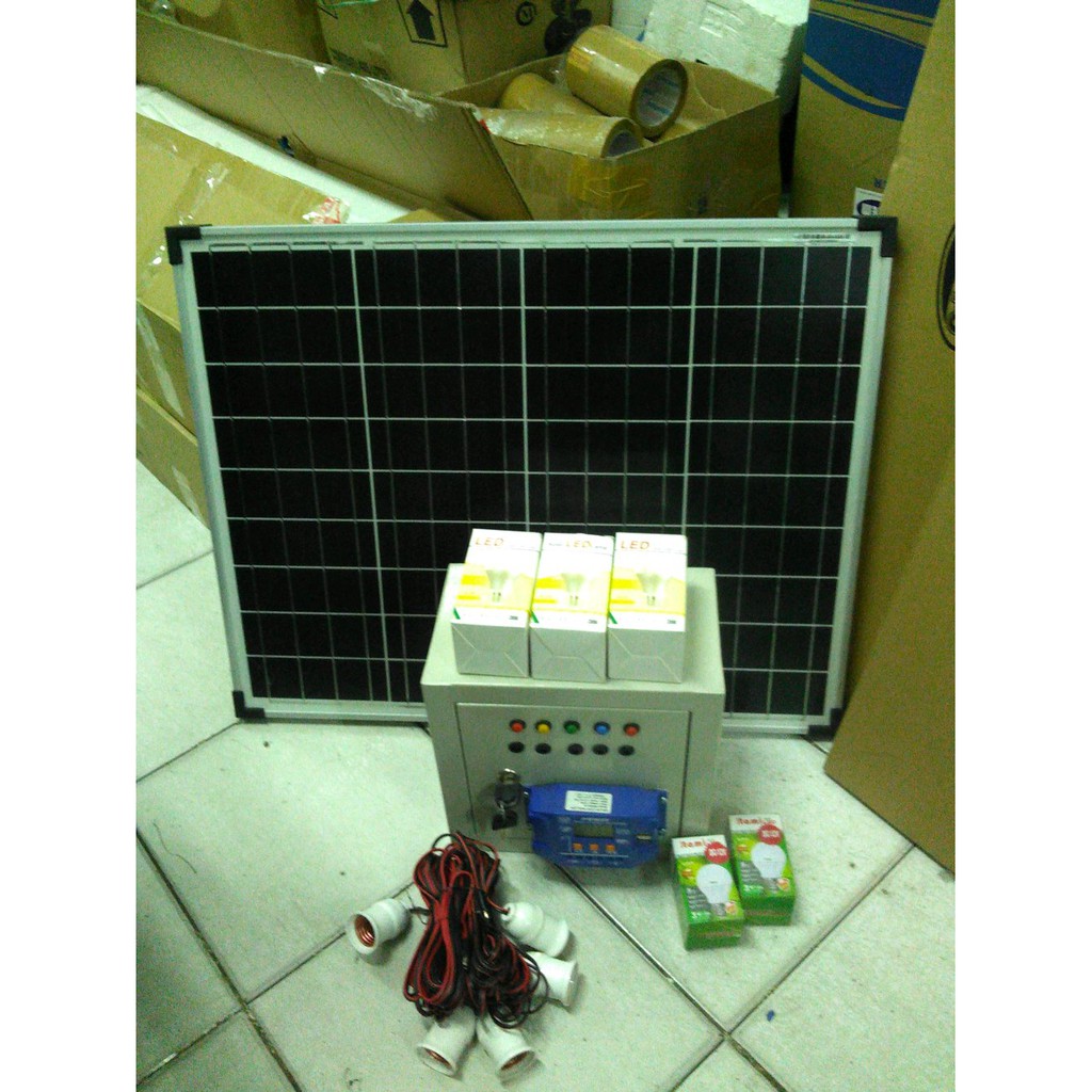 Jual Panel surya 50wp paket 5 lampu dan aki 7ah Terlaris | Shopee Indonesia