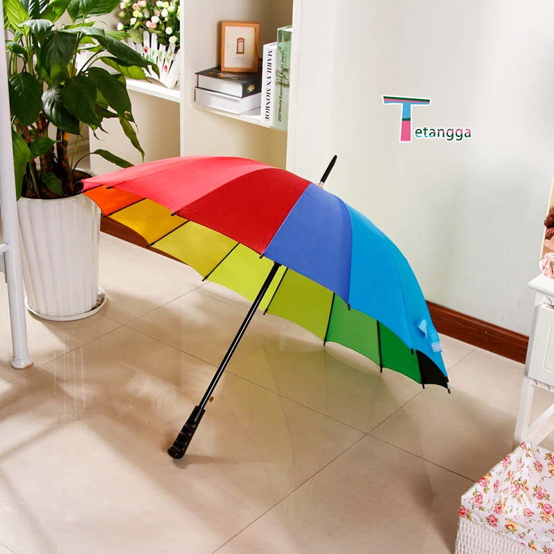 PAYUNG PELANGI UKURAN 16 JARI BAHAN KAIN WATERPROOF RAINBOW Jumbo Elangi Rainbow 16 Jari