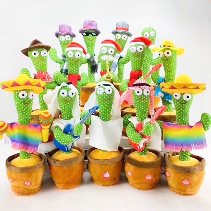 Grosir✅Dancing Cactus Toy USB Boneka Talking Cactus Toy Electric Speaking Cactus Cactus Mimicking Toy  Singing Cactus Recording and Repeat Your Words, Singing Cactus Toy(Clothes and Hats Can be Taken Off)