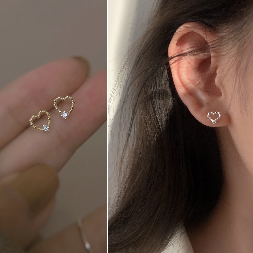 Sederhana Anting Pejantan Bentuk Hati Berlian S925 Sterling Perak Emas Elegan Perhiasan Fashion Wanita Earrings