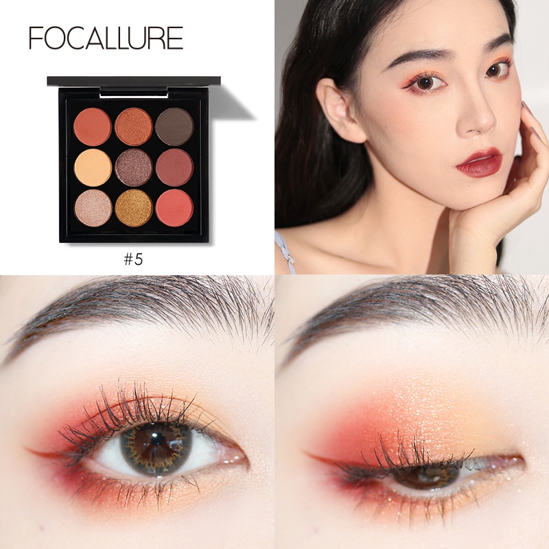 FOCALLURE 9 Colors Shimmer Matte Eyeshadow Palette  (100% Original, BPOM Certified)