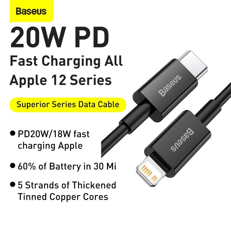 BASEUS Kabel USB Type C ke IPHONE / USB C ke LIGHTNING 480Mbps PD20/18W 100cm / 200cm CATLGD