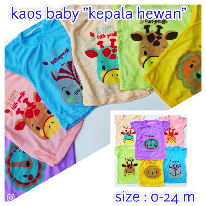 Kaos Oblong Bayi Setali Harian Warna Lengan Pendek Sablon KEPALA Hewan ANIMAL