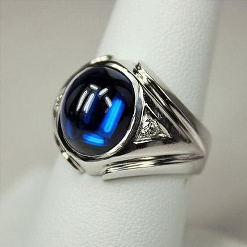 Lkyou Cincin Batu Sapphire Biru Zircon Gaya Eropa Untuk Pria