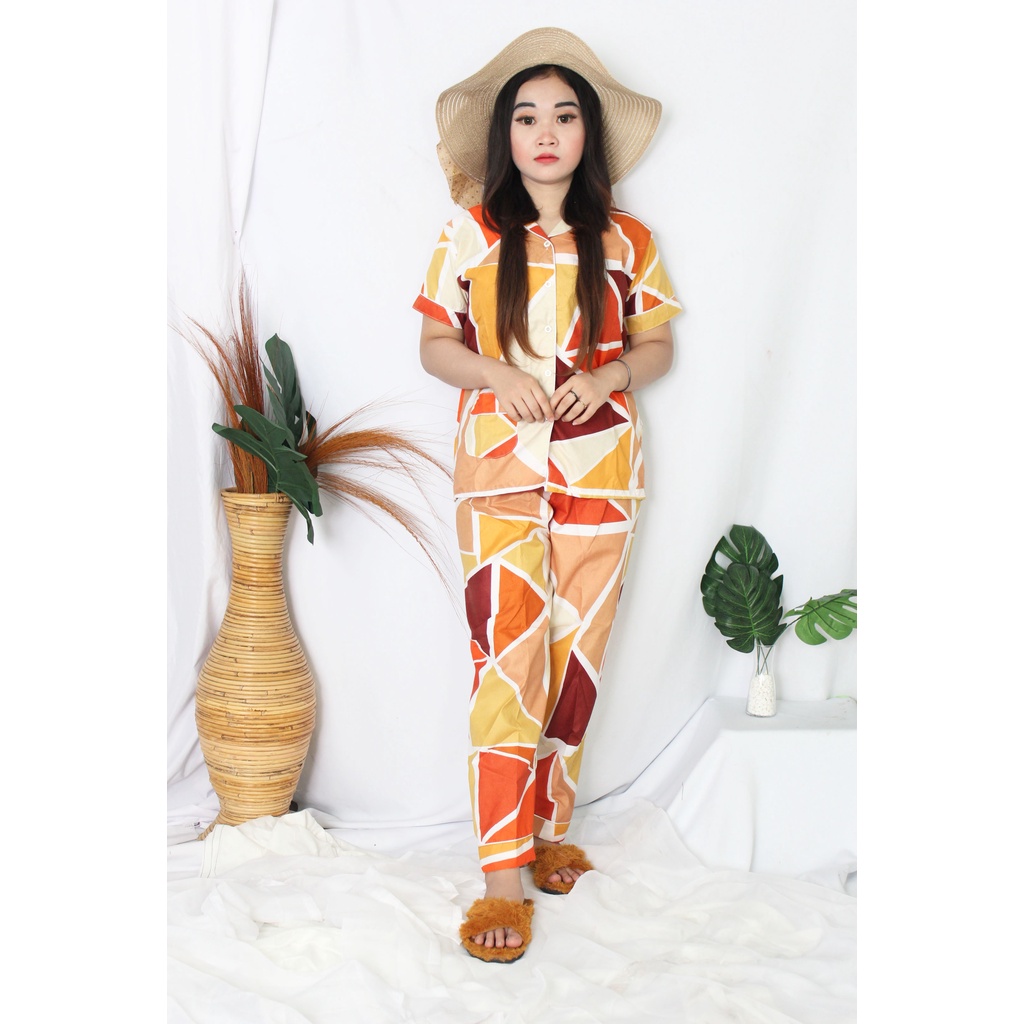 OKHISHOP - CP1 Piyama Pajamas CP Baju Tidur Piyama Wanita Dewasa Setelan CP Motif Trendy Karakter Kotak Guilen-CP Abstrak