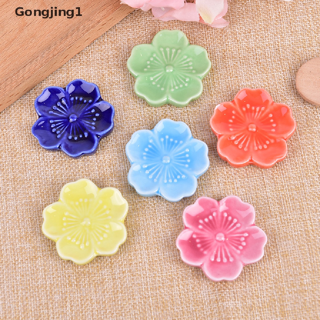 Gongjing1 Stand Holder Sumpit Bentuk Bunga Sakura Bahan Keramik Warna-Warni