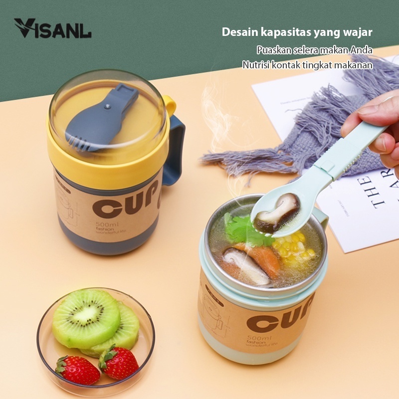 Mangkuk Cangkir Dengan Sendok Gratis Anti Tumpah Portable Berbahan BPA Free VS-61