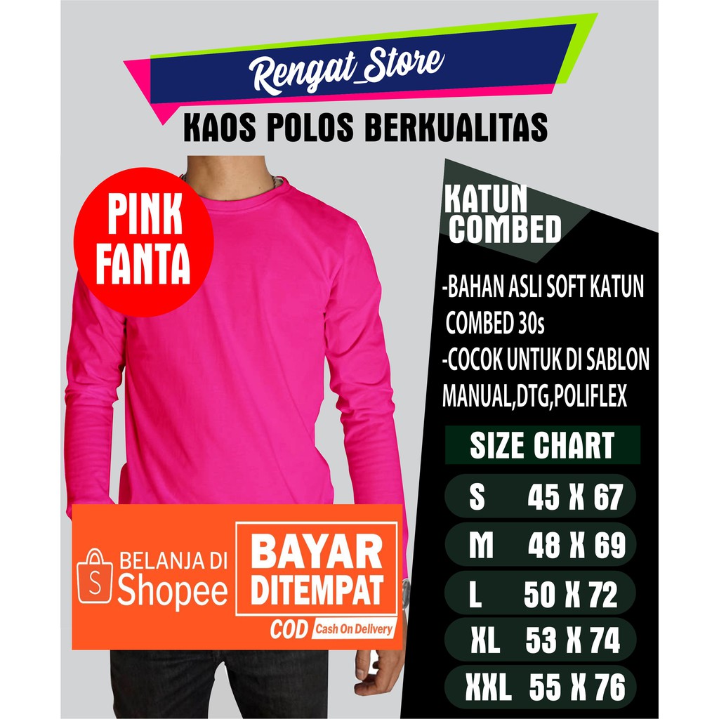  KAOS  POLOS  PINK  FANTA  MAGENTA LENGAN  PANJANG  KATUN COMBED 