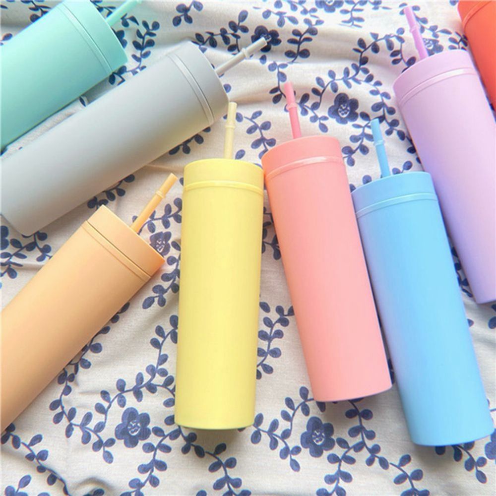 ELEGANT Portable Straw Cup Candy|Color Water Cup Water Bottle With Lid Plastic Pipette Straight Tube Large-capacity Double-layer Coffee Pot/Multicolor