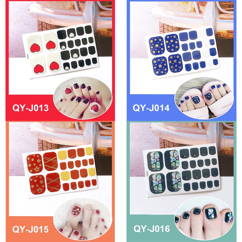 Qy_J001-016 22pcs/lembar Stiker Kuku Kaki Palsu 3d Diy