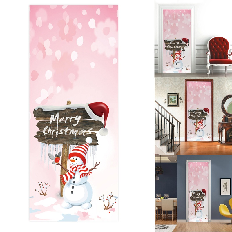 Zzz 2pcs / set Stiker Dinding / Pintu / Kulkas Motif Snowman Natal Untuk Dekorasi Rumah