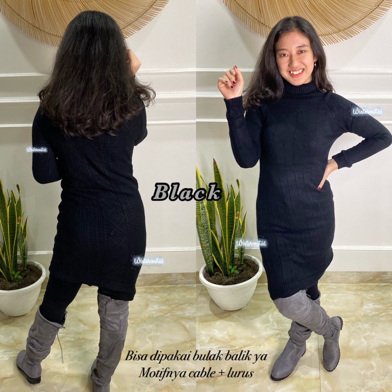 Turtleneck sweater dress wanita thermal AI fur bulu winter musim dingin dalaman hangat tebal import woman longjohn