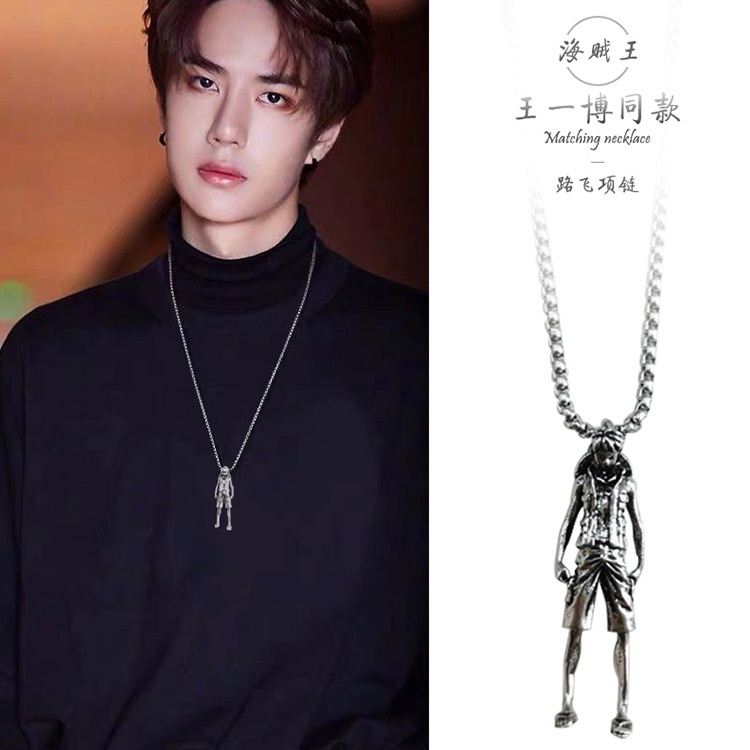 Gaya yang sama seperti Wang Yibo hip hop kalung keren one piece Luffy liontin selebriti Internet lio