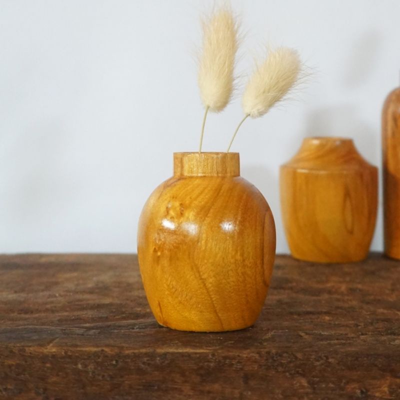 Vas bunga kayu mini bulat